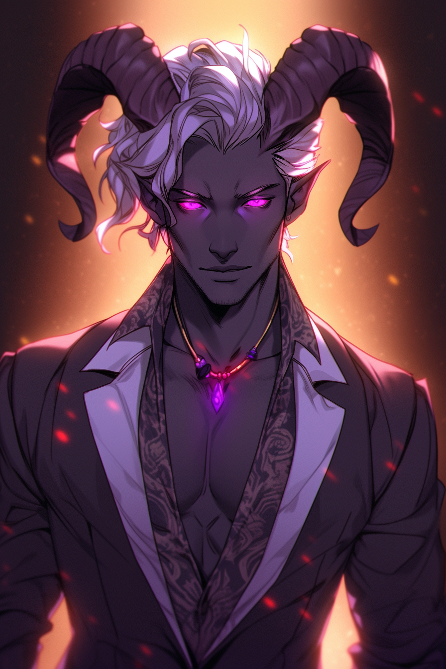 Light Skinned Tiefling Male Warlock Casting Spell