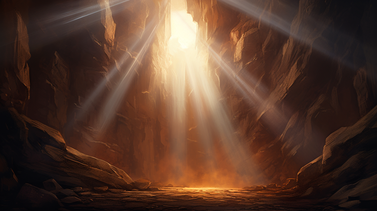 Rays of light illuminating cave interior