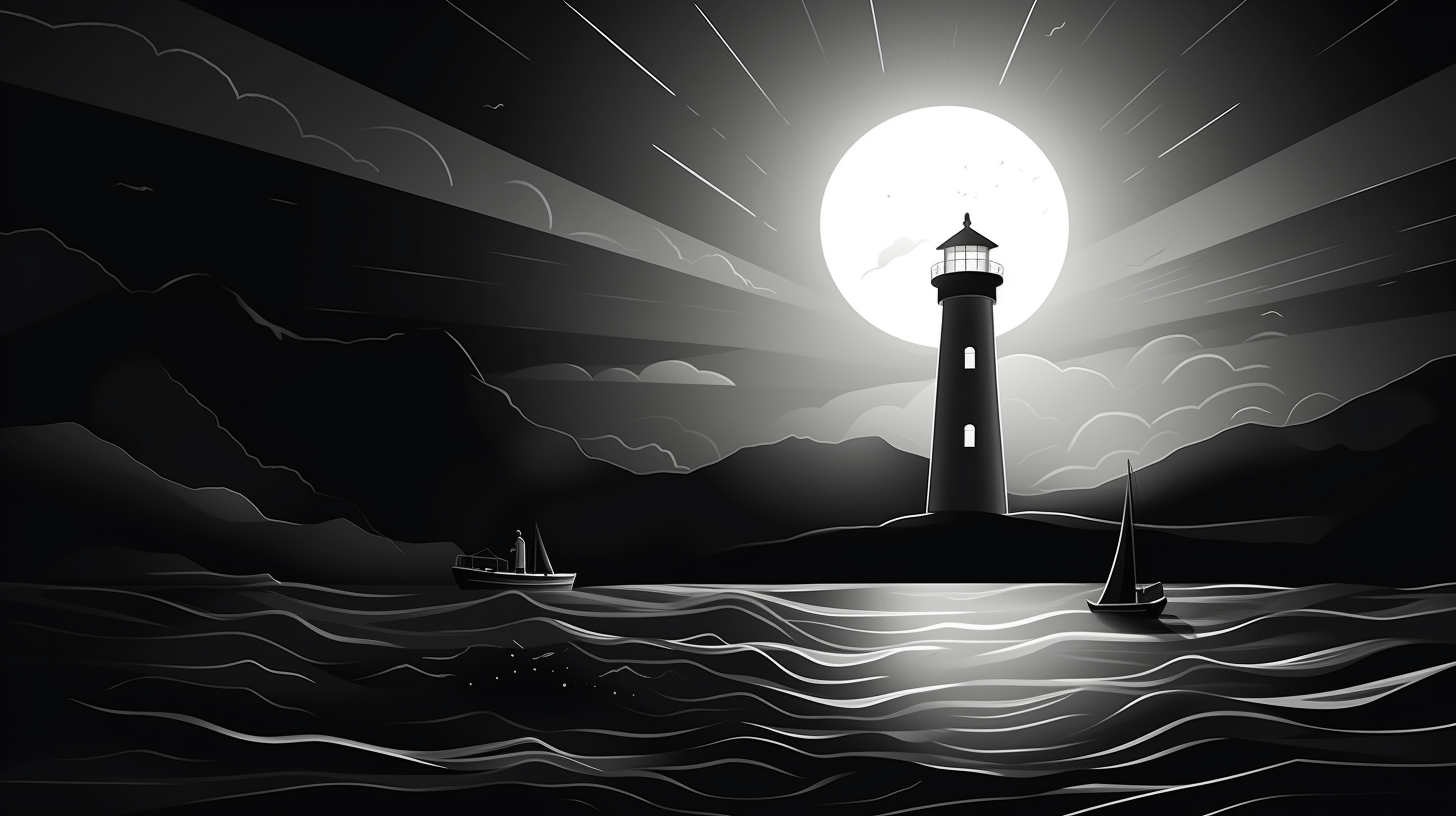 Lighthouse beacon cartoon black white