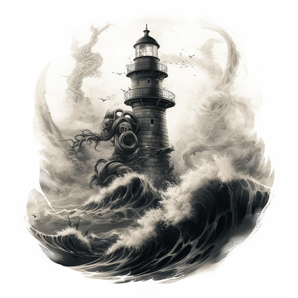 Lighthouse being attacked by sea monster