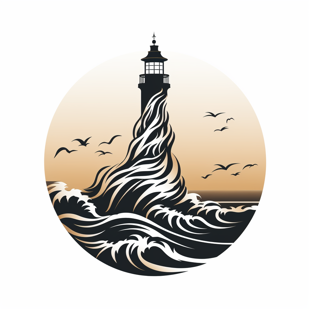 Tribal style lighthouse logo in black and white