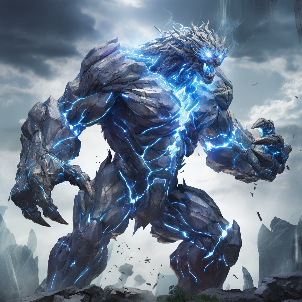 Lightning Golem in Silver Metal with Blue Lightning