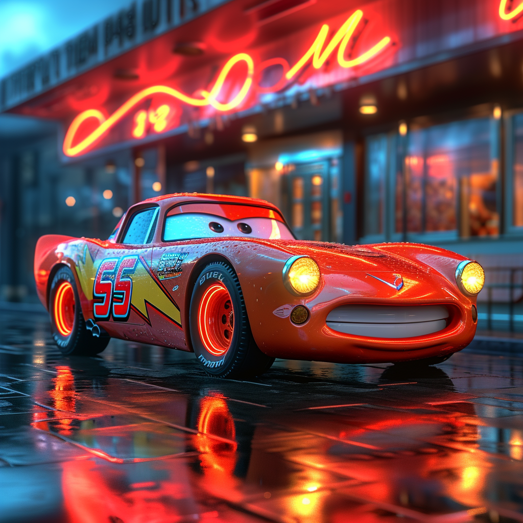 Lightning Mcqueen with number 95 neon environment