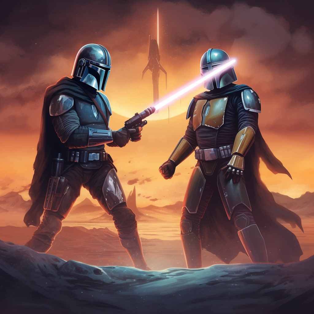 Mandalorian and Darth Vader Lightsaber Duel in Desert