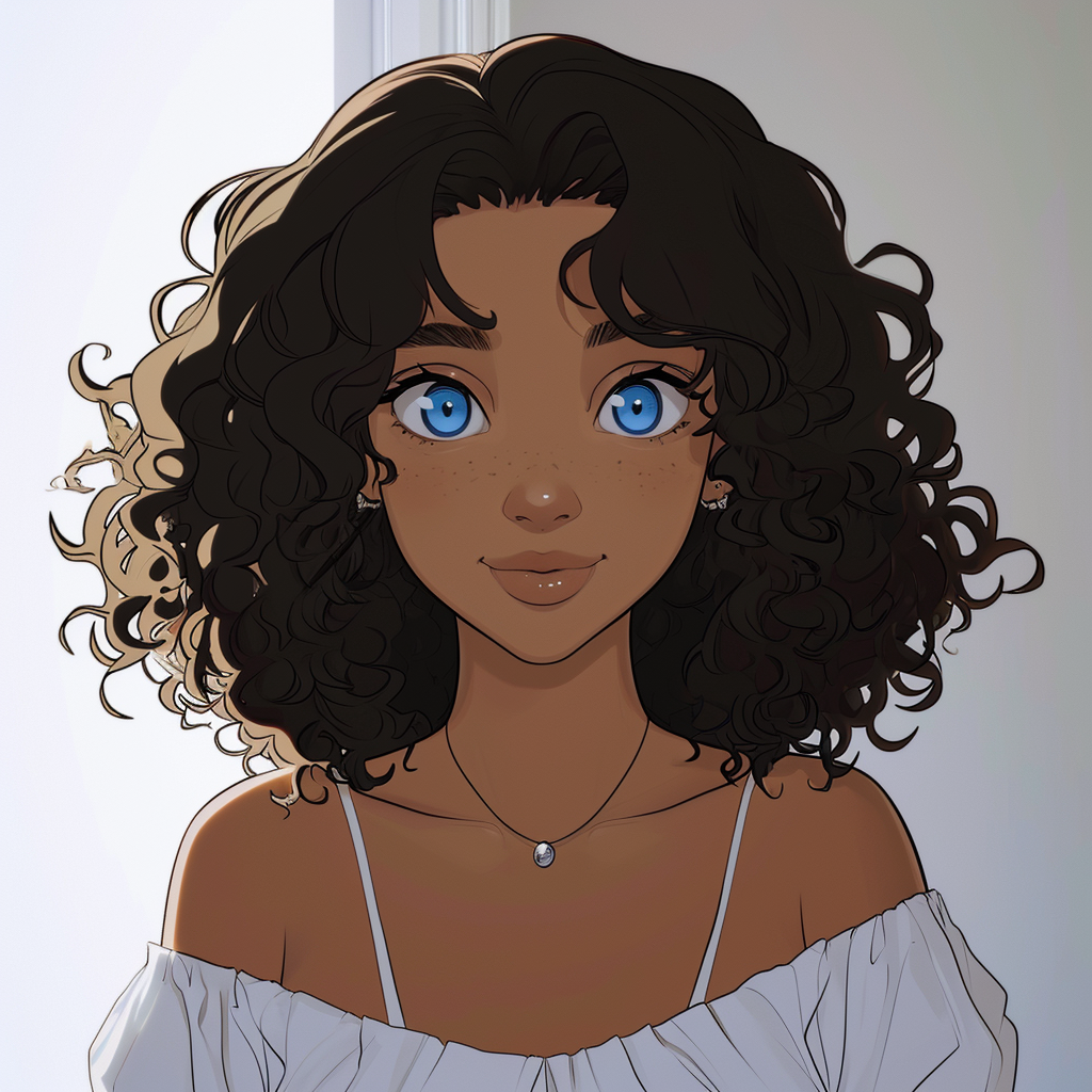 Lightskin mixed girl in anime style