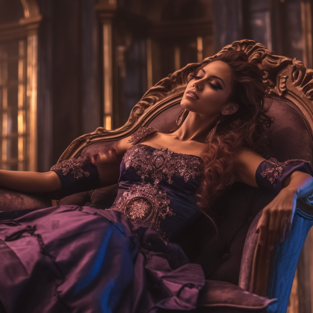 Liliana from Magic: The Gathering drinking on a couch