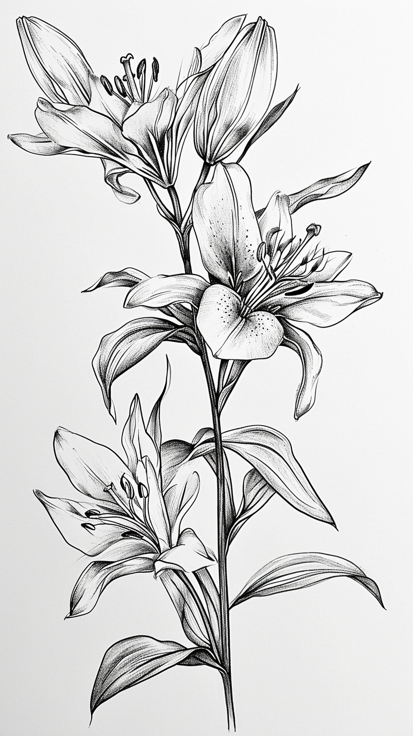 Lilies drawn with pen and brush