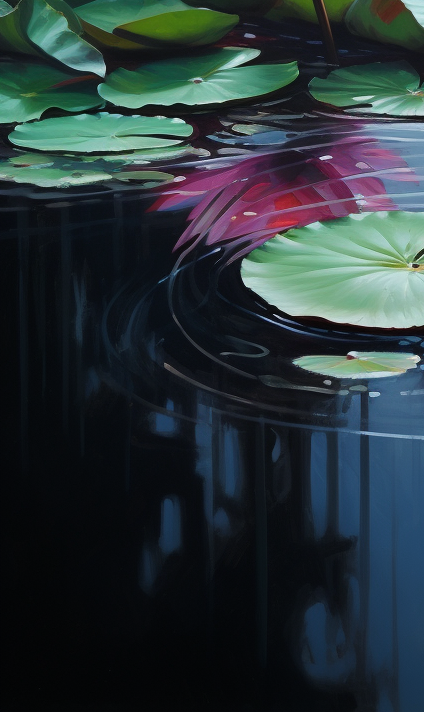 Beautiful lilies in a serene pond painting