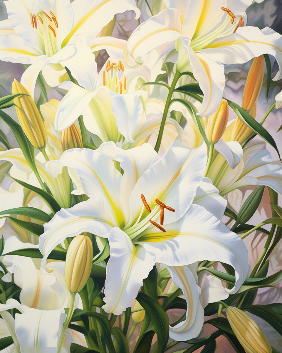 Elegant white lilies under golden sunlight