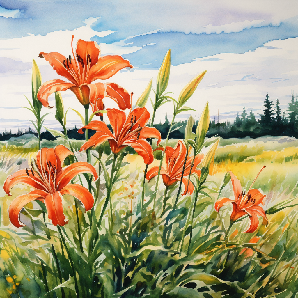 Colorful watercolor lilies artwork