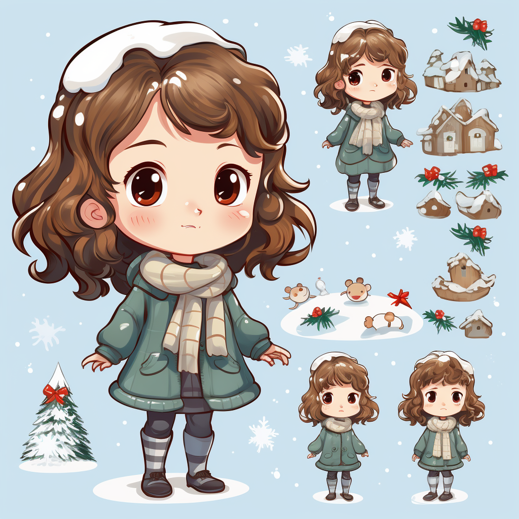 Cute girl with brown hair exploring snowy Christmas landscapes