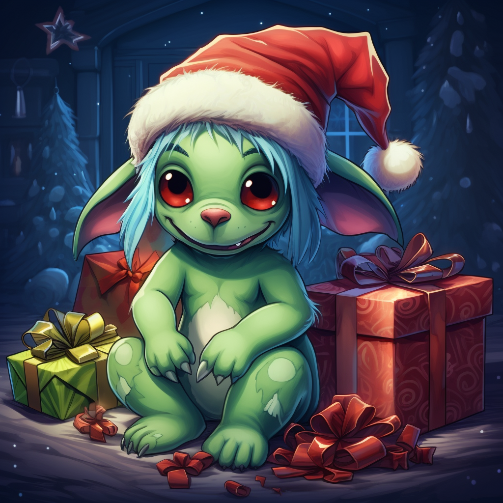 Stitch Grinch Santa with Gifts