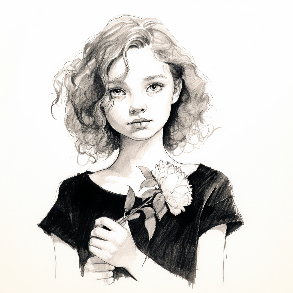 Lily Cole holding flower sketch