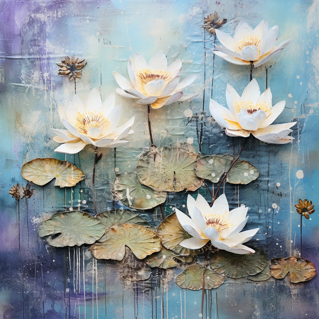 Realistic water lilies on acrylic background