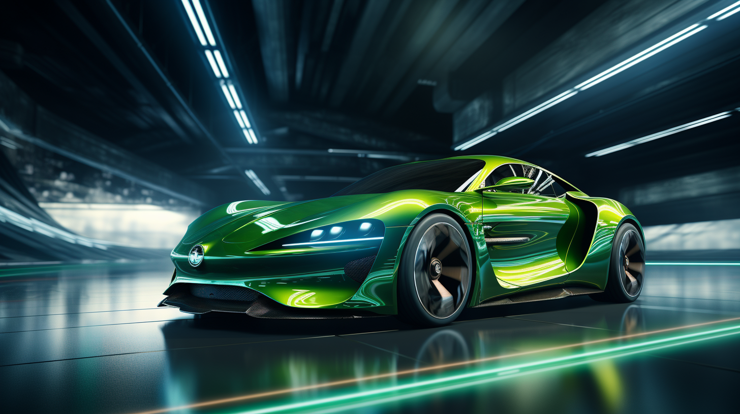 Hyper realistic lime green sports car