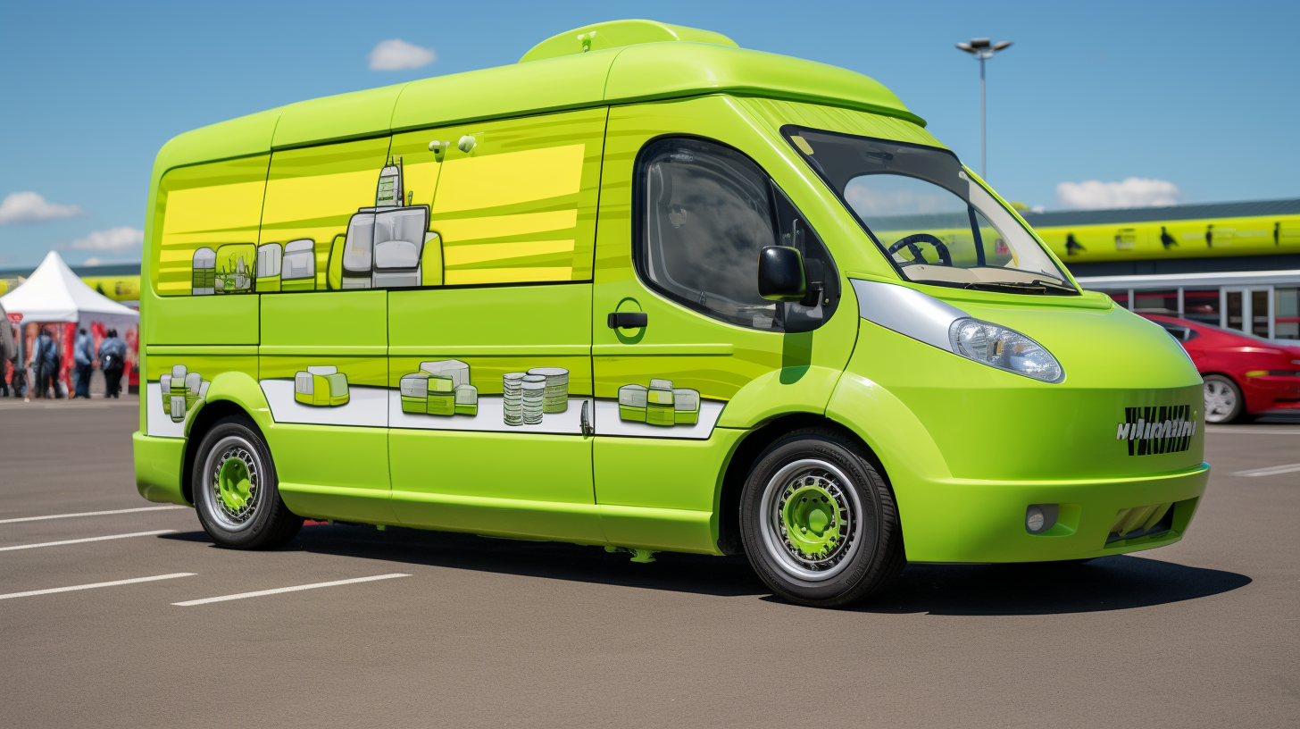 Vibrant lime green ice cream van on racetrack