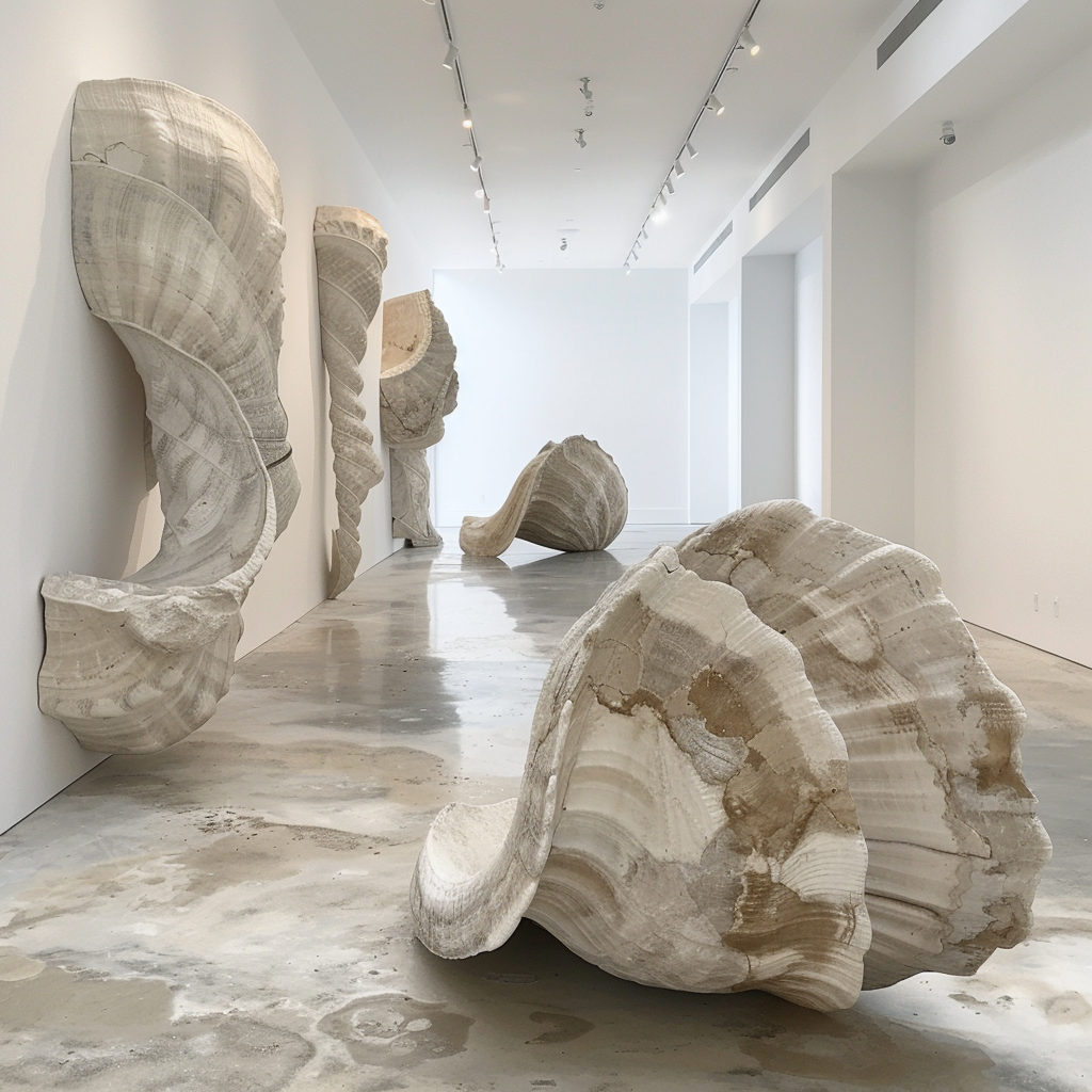 Limestone rock mollusks white walls cube