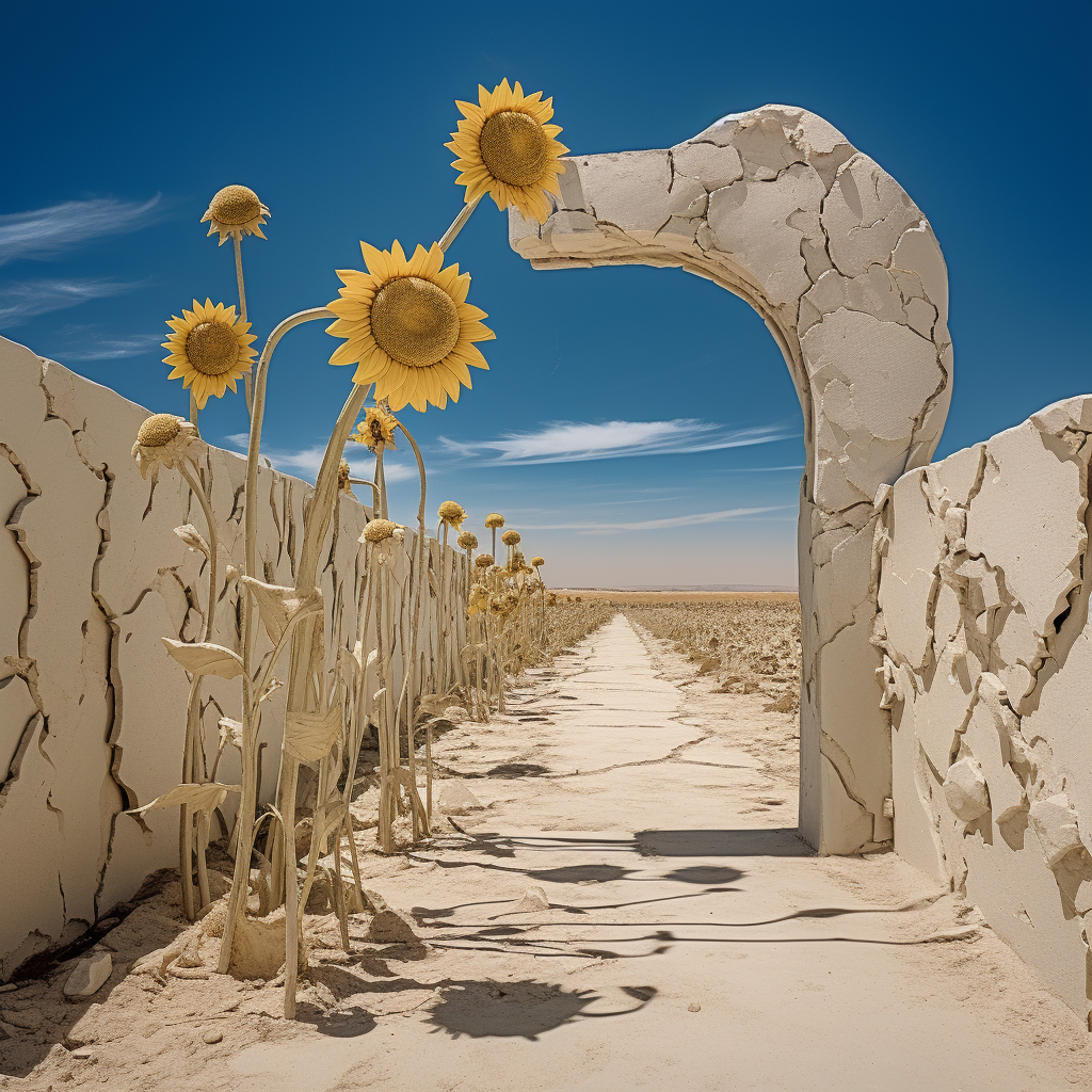 Beautiful limestone sculpture with sunflowers