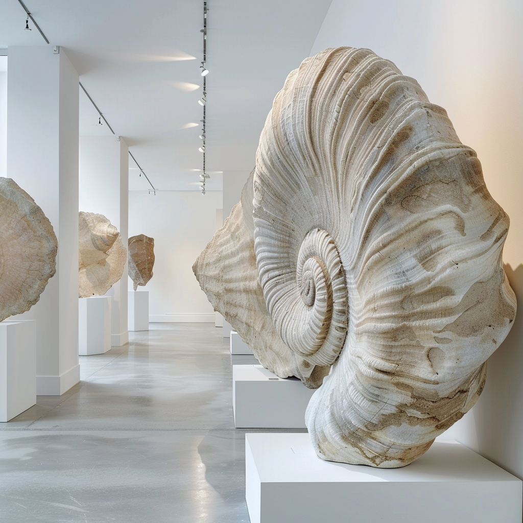 Limestone mollusks in white gallery