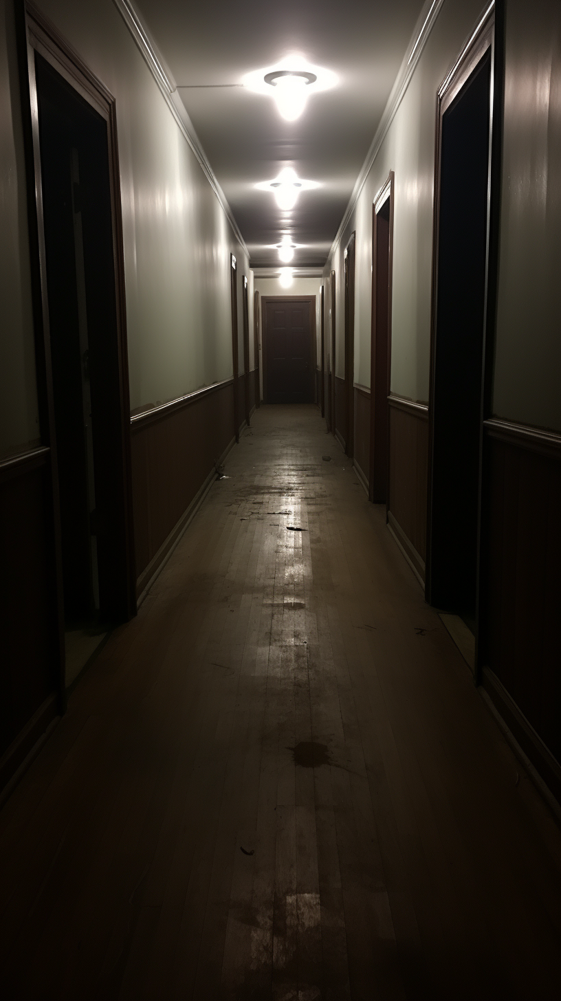 Mysterious house corridor with dim lighting