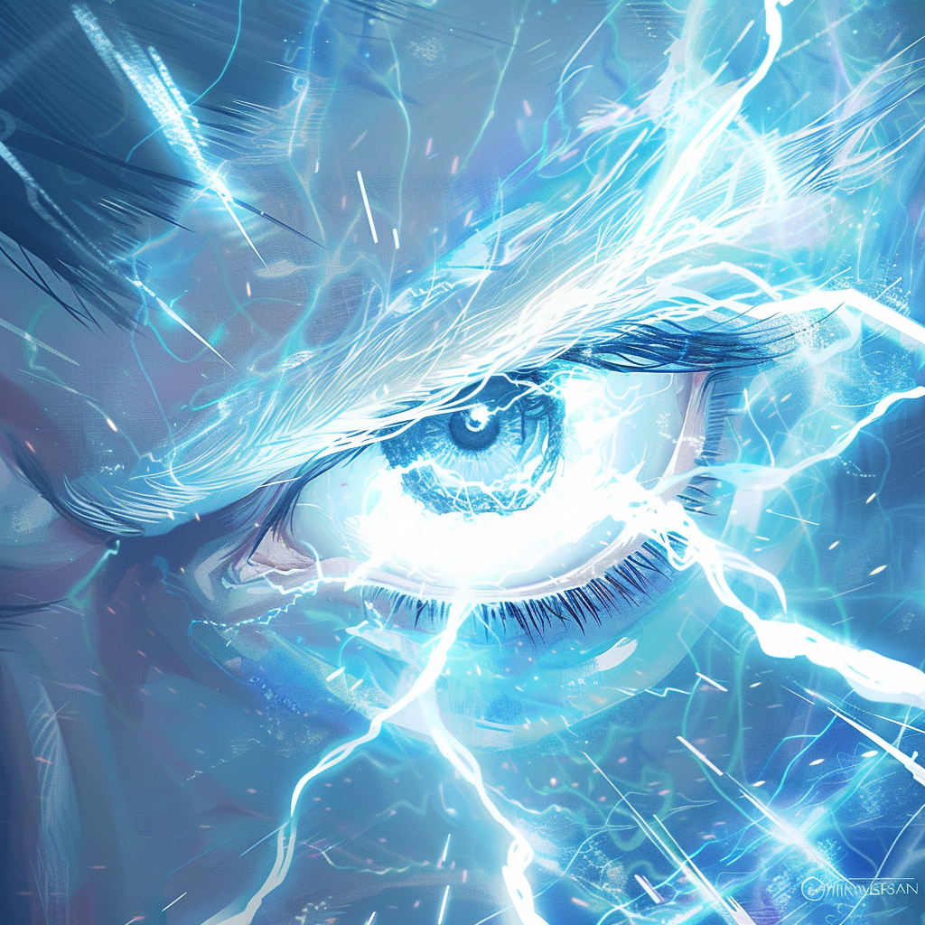 Mystical glowing blue eye illustration