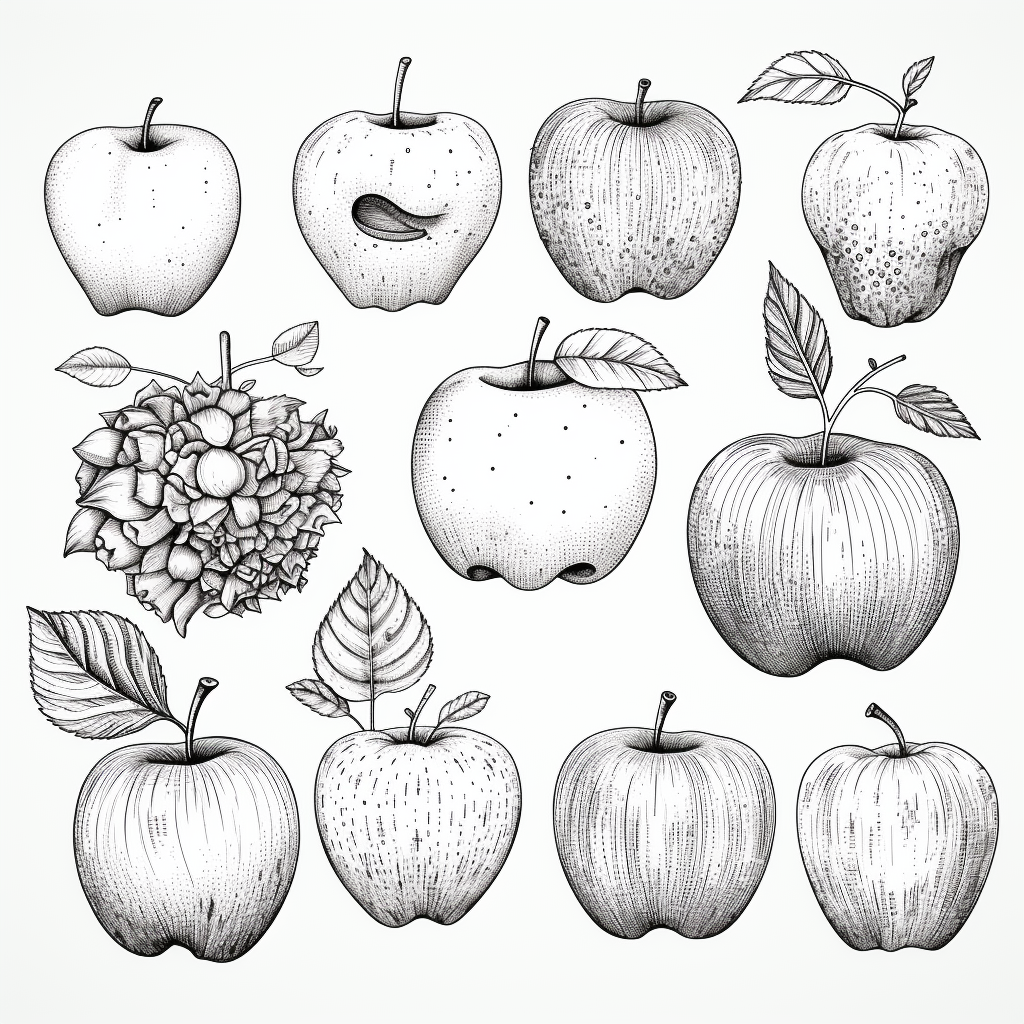 Detailed line art image of apples