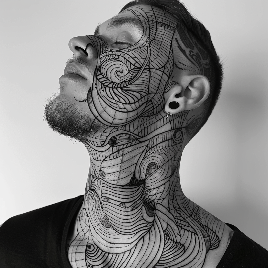 Man's line work tattoo art