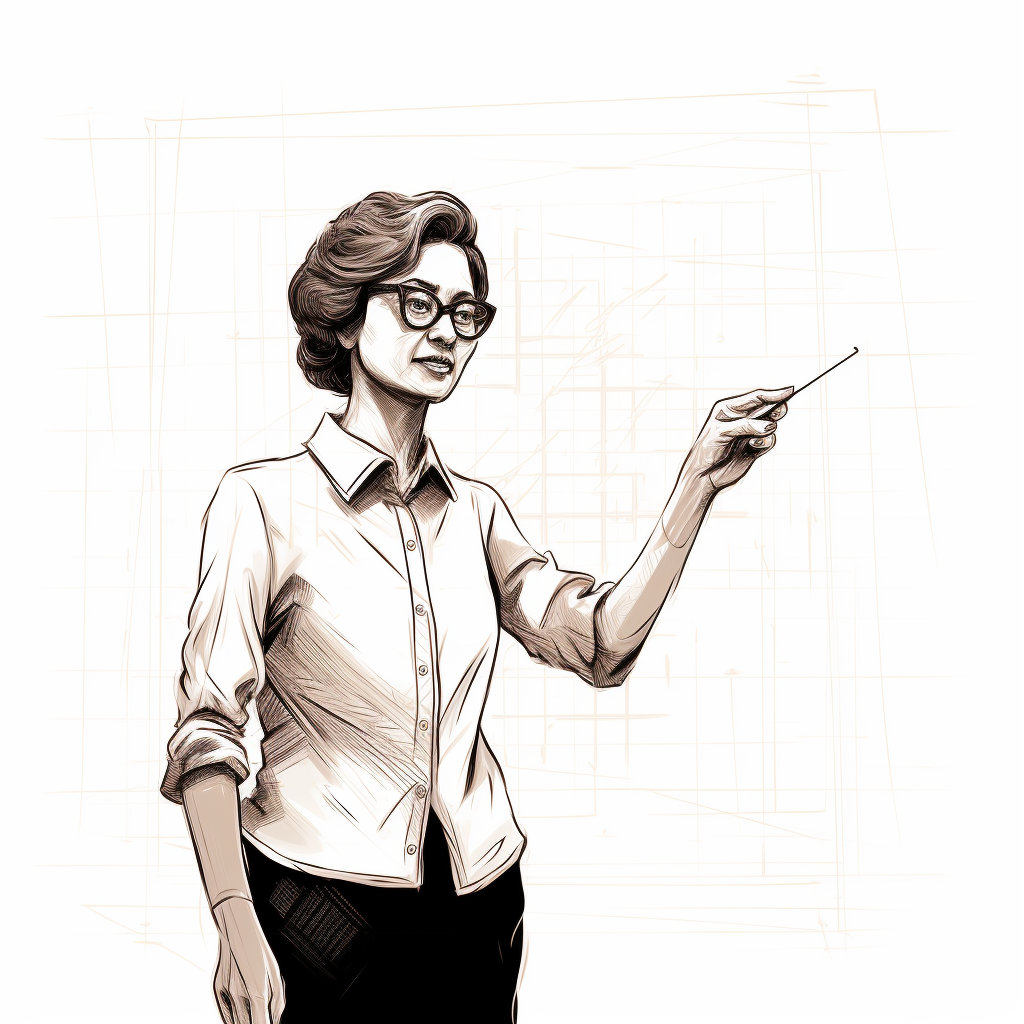 Simple Line Art Illustration of Mrs. Kapoor Teaching Math