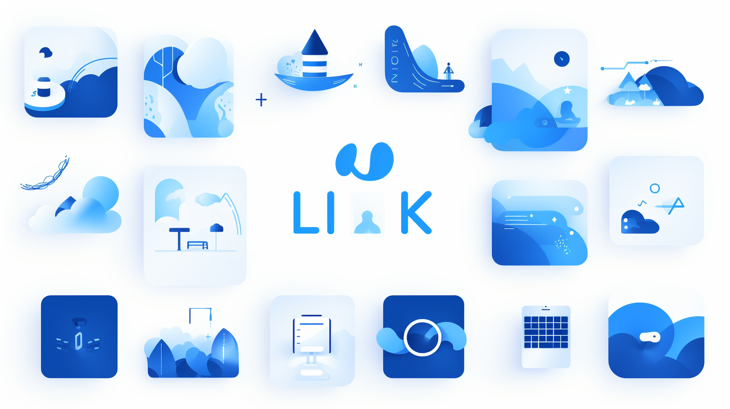 Flat blue link, image, and document icons