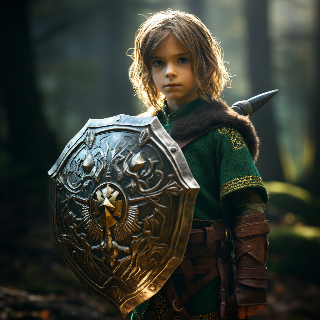 Jacob Tremblay as Link holding Hylian Shield