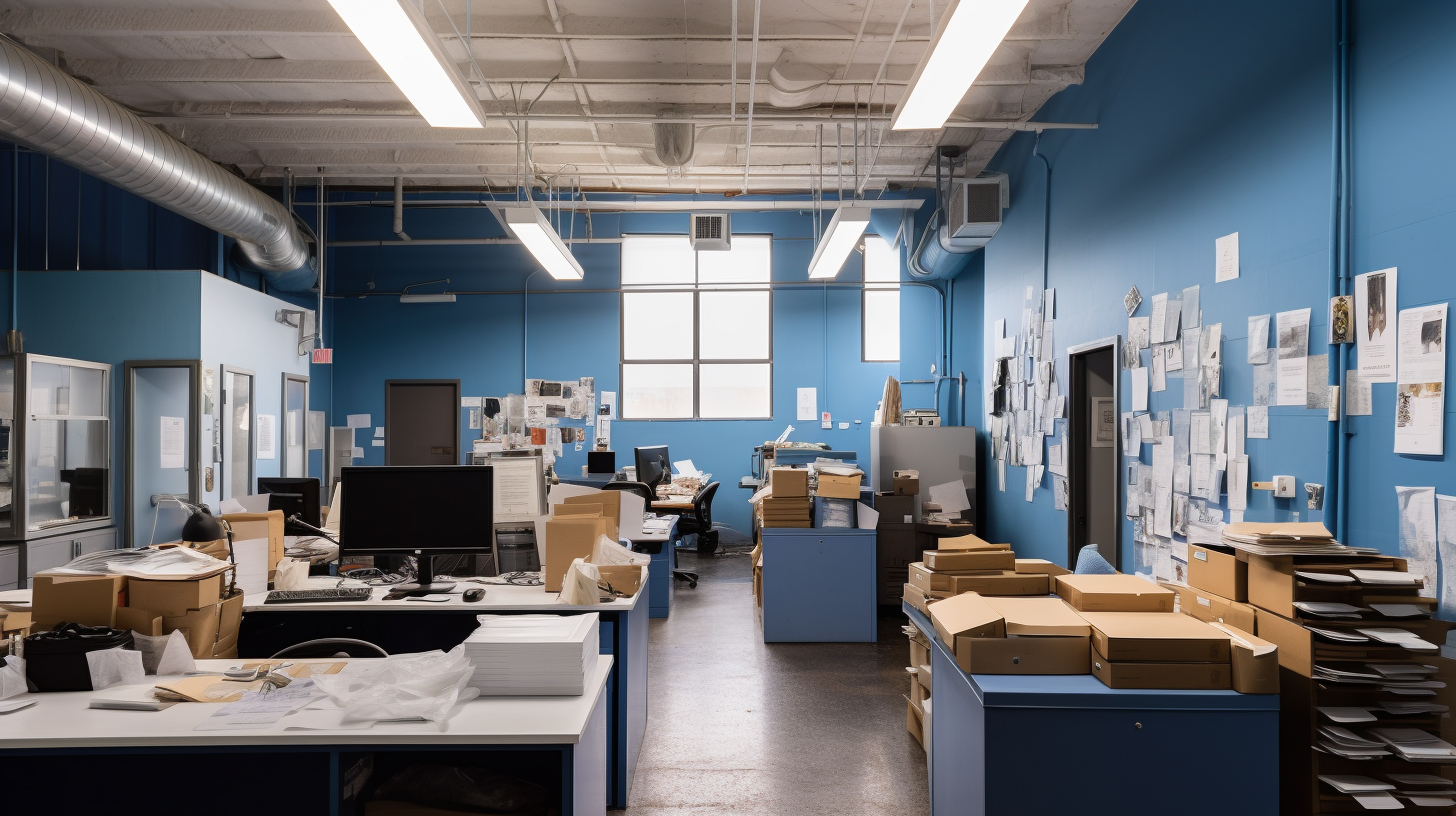 Blue-walled warehouse with LinkedIn-inspired design