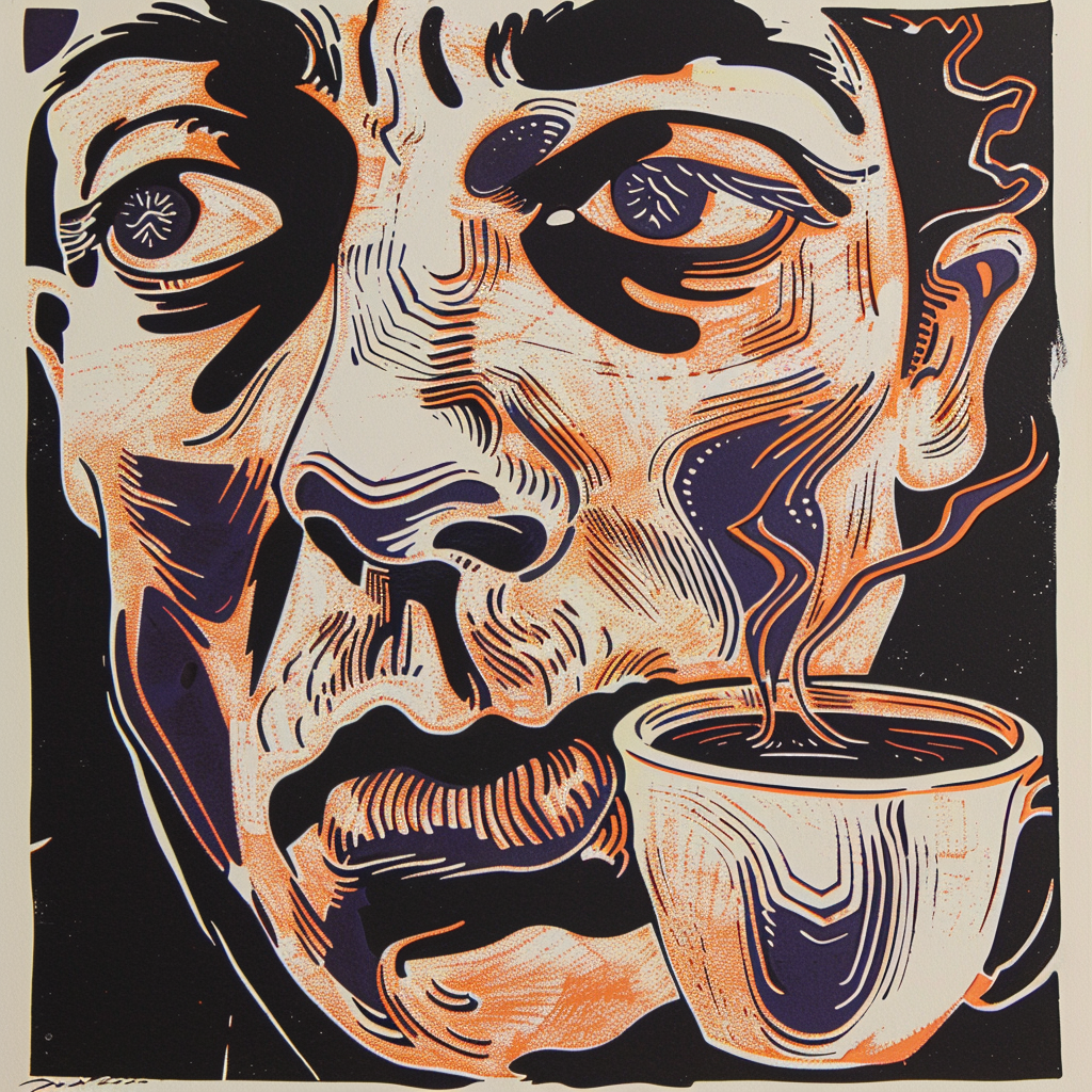 Linocut coffee identity artwork with 5 colors