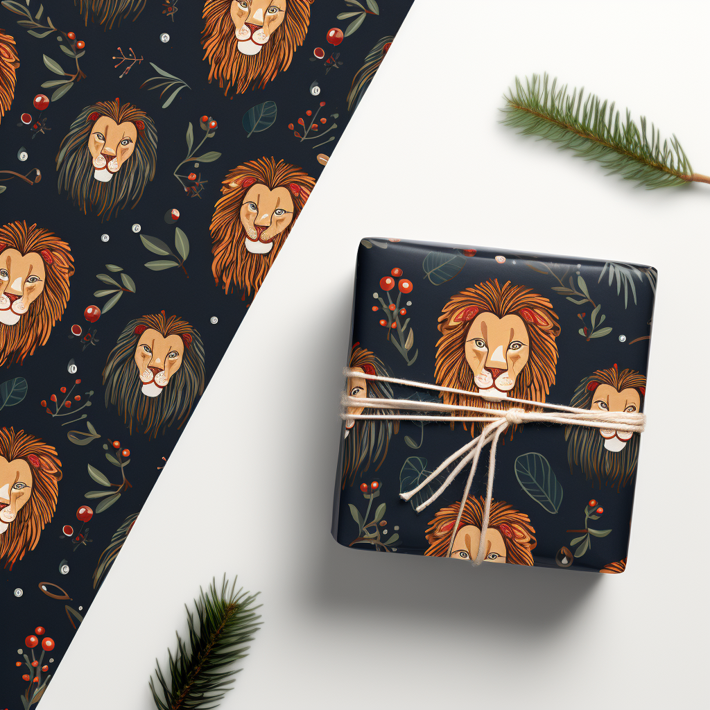 Lion Christmas Wrapping Paper Pattern