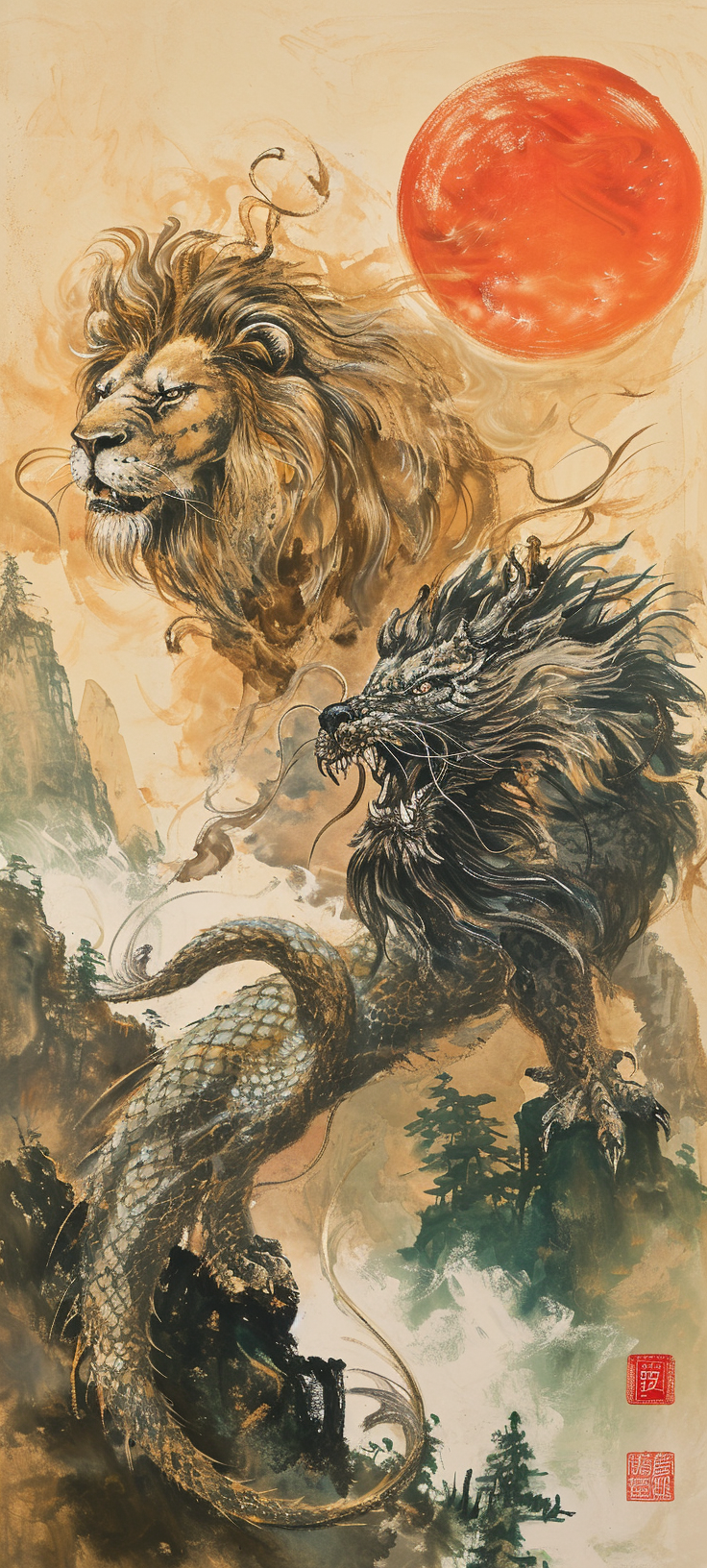 Lion and Dragon Friendship