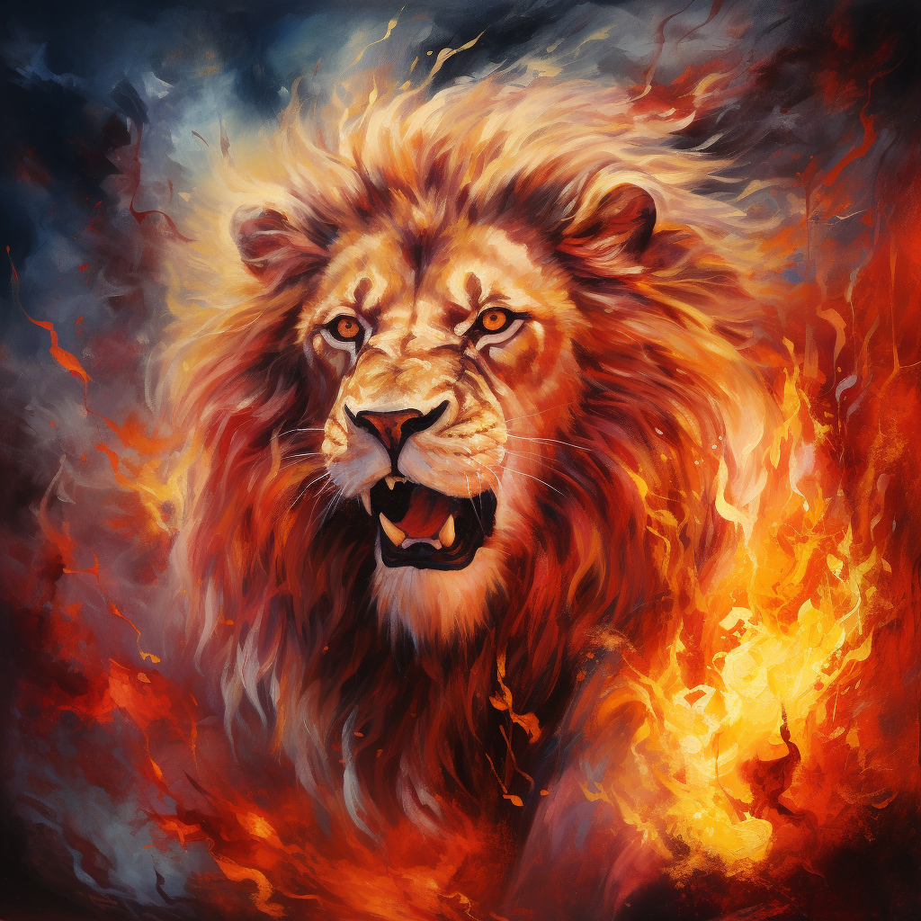 Stunning lion against fiery backdrop