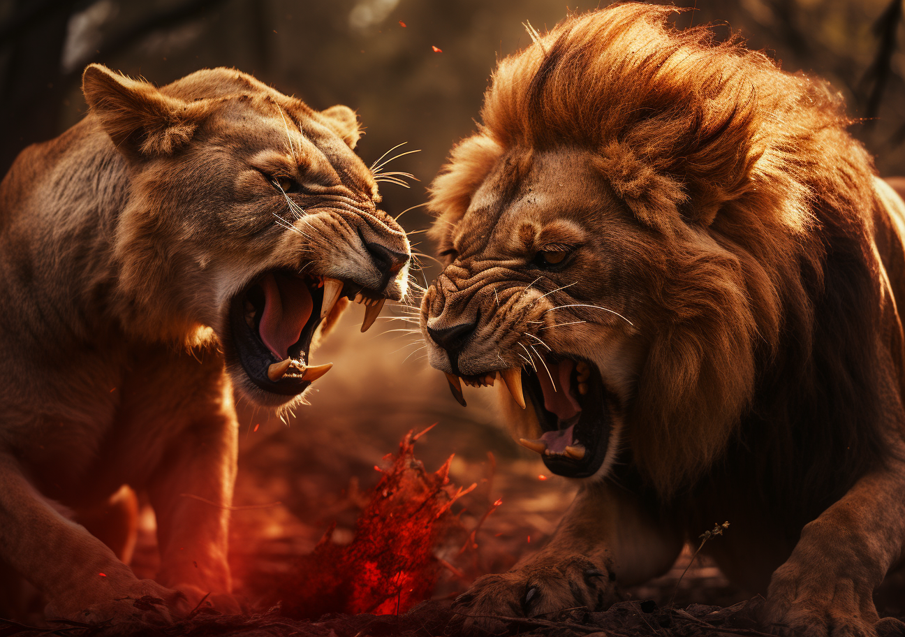 Two Lions Engaged in Fierce Battle