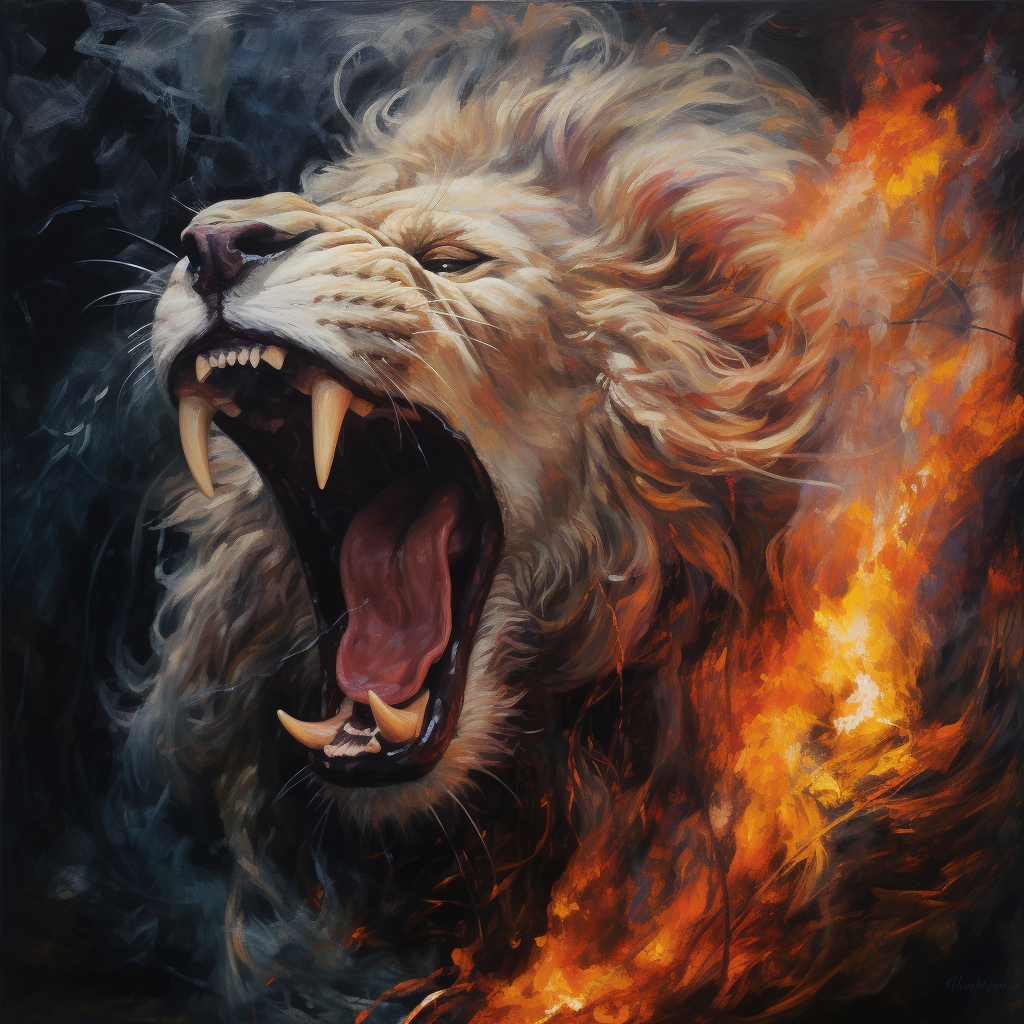 Majestic Lion Spouting Fire