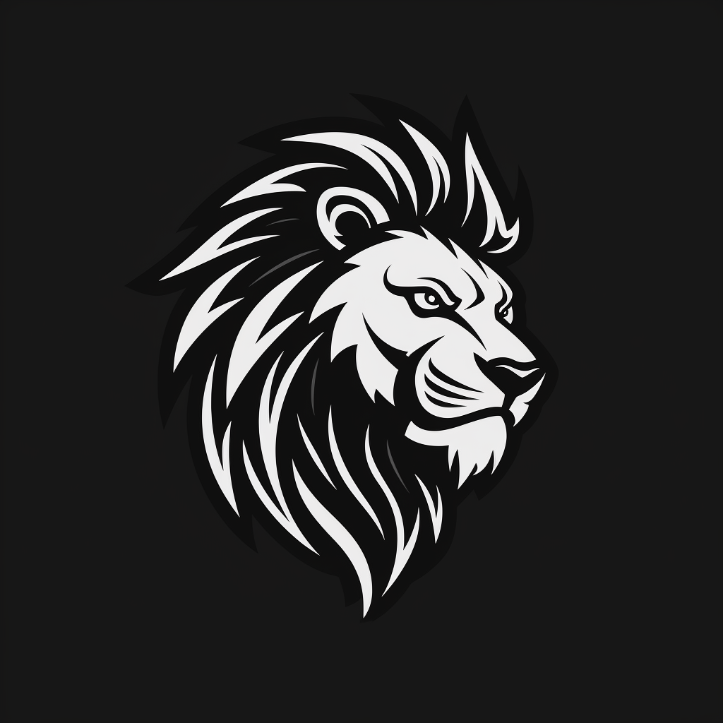 Lion head logo from side in black and white