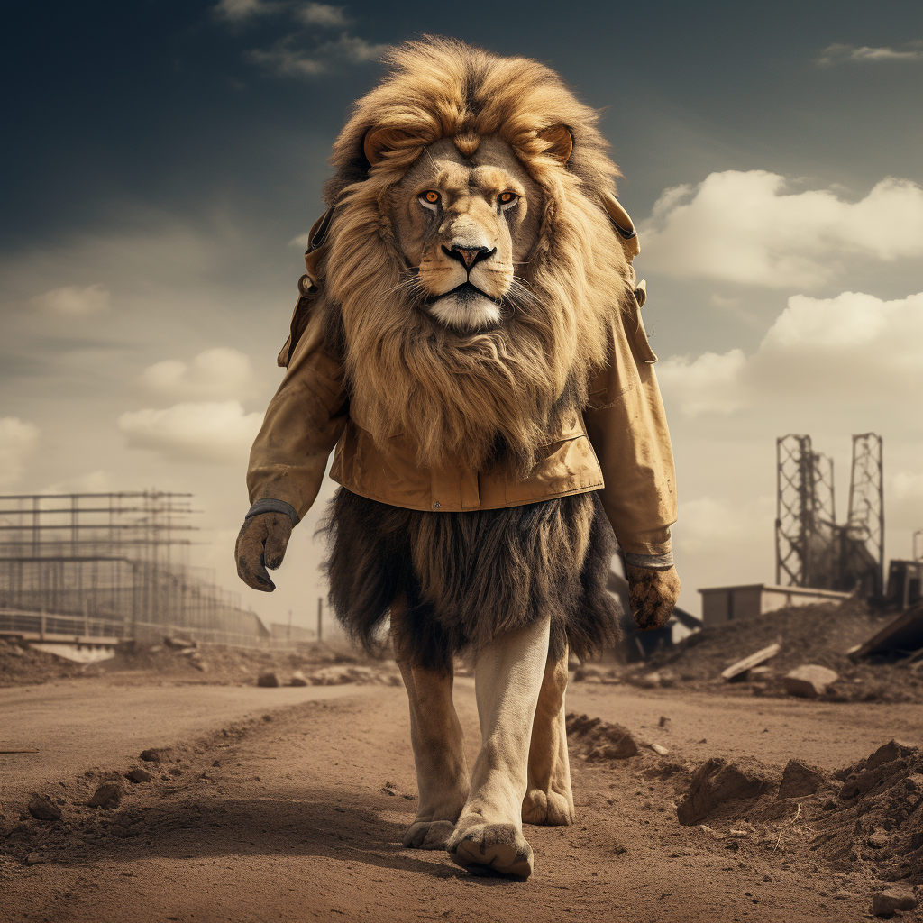 Lion Human General Contractor Walking Construction Field