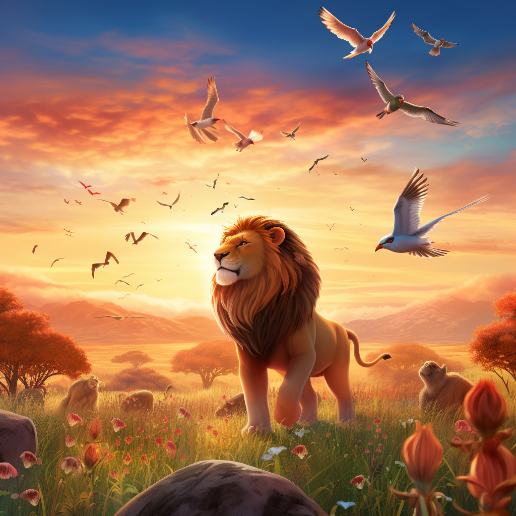 Lion King Birds Landscape Cartoon