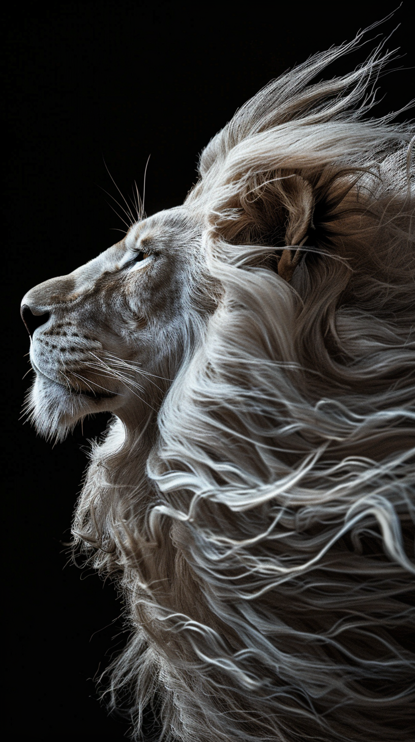 Lion with flowing mane