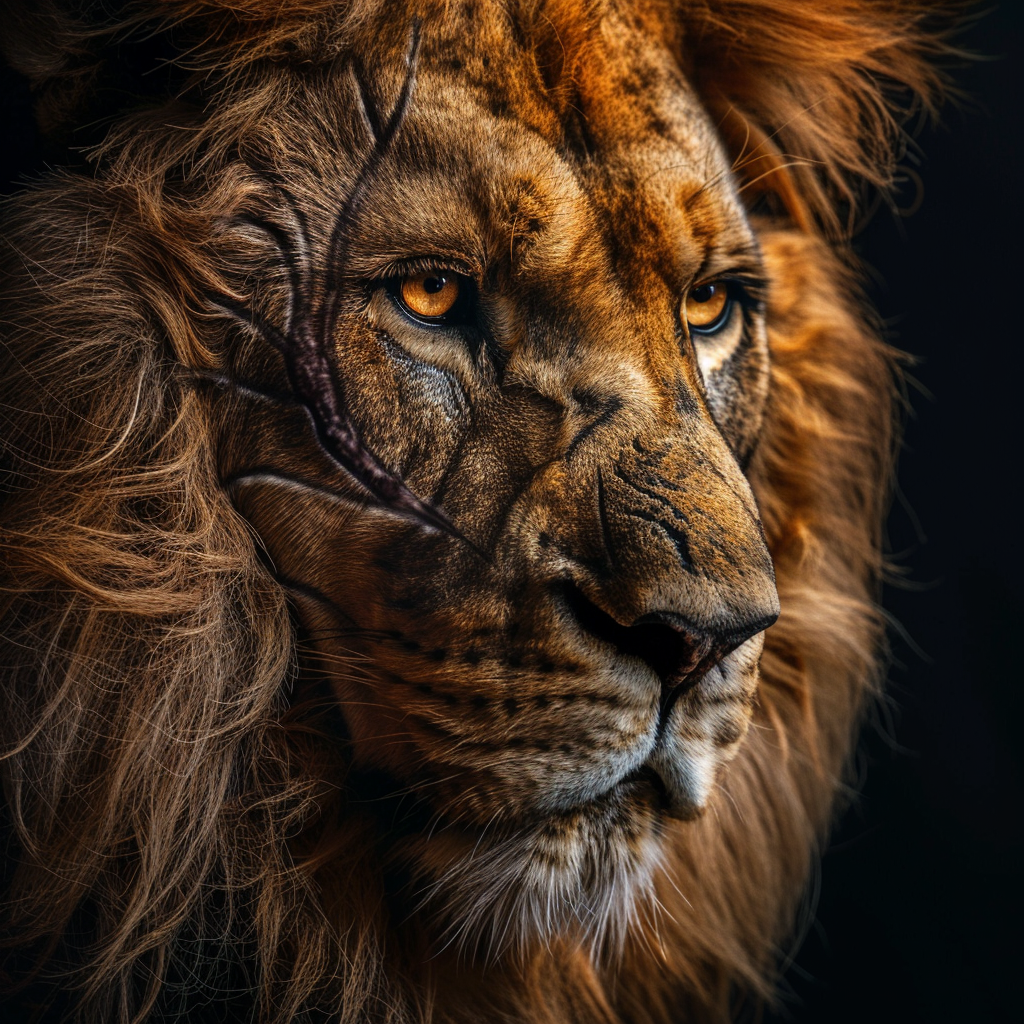 Lion portrait with scar