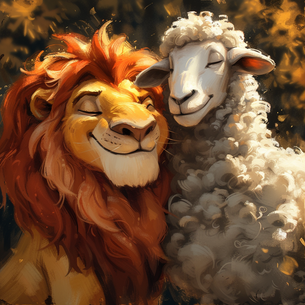 Lion and Sheep Face Off