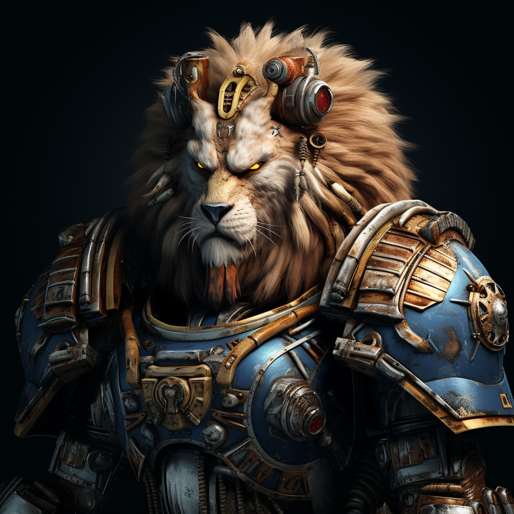 Lion wearing space marine mask