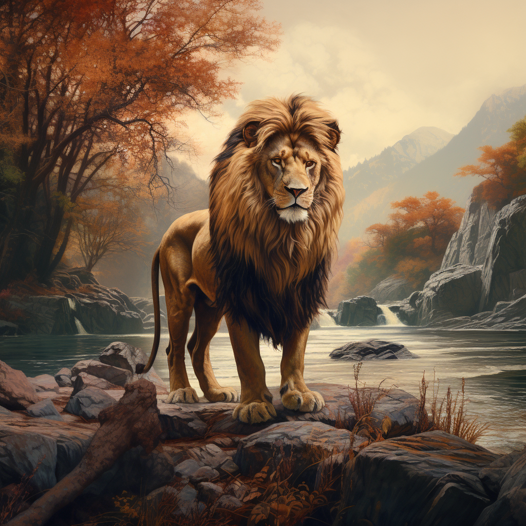 Lion on River Banks