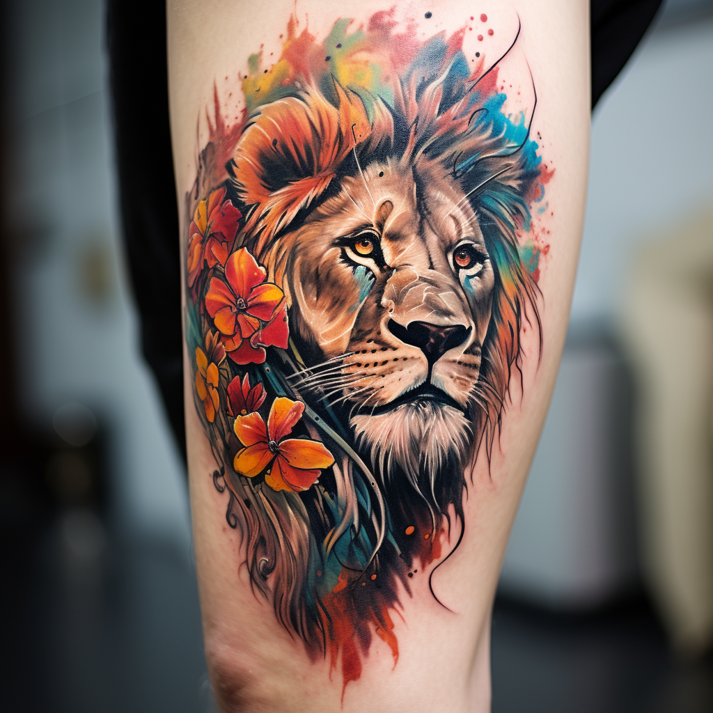 Magnificent lion tattoo with intricate details