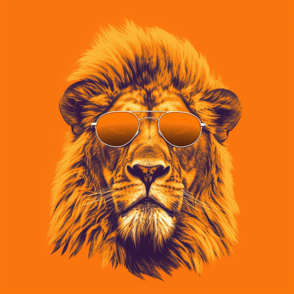 Lion wearing t-shirt and sunglasses