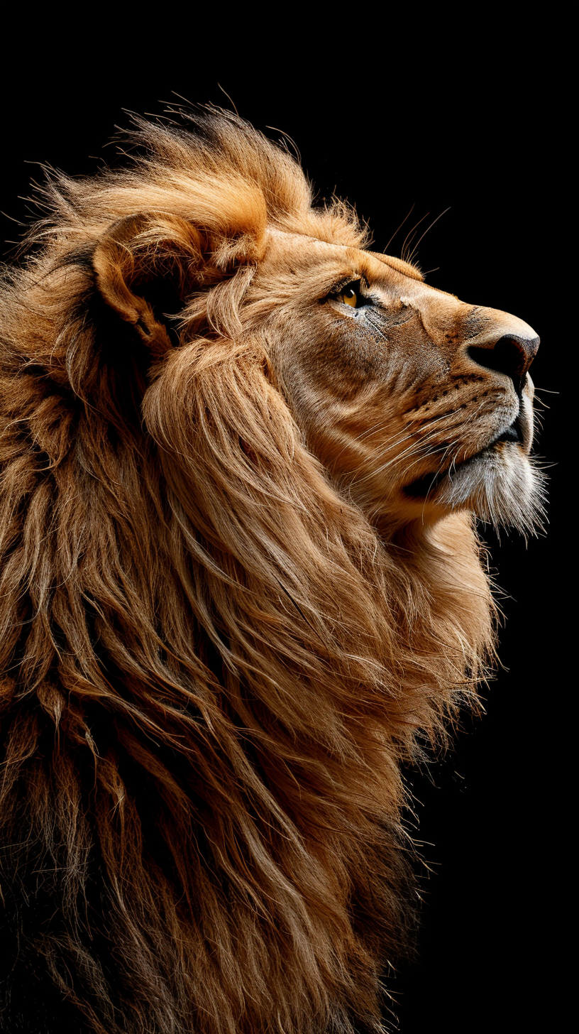 Lion with flowing mane in dynamic lighting