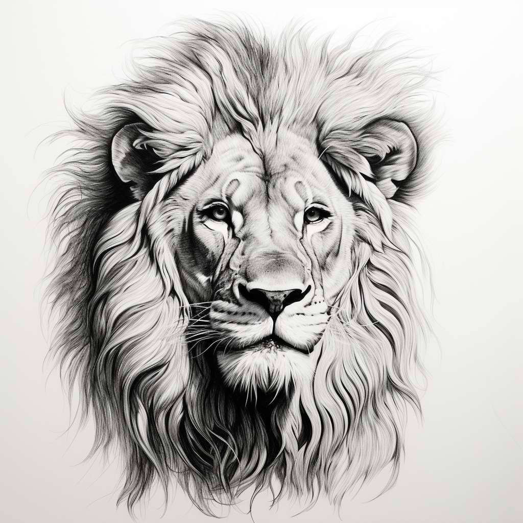 Majestic lion black and white drawing