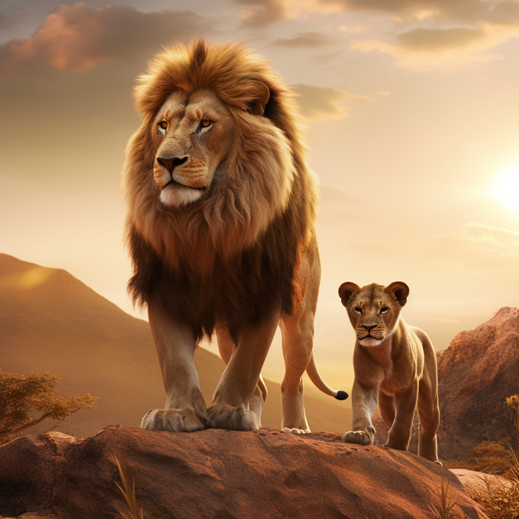 Lion King and Cub on Clifftop